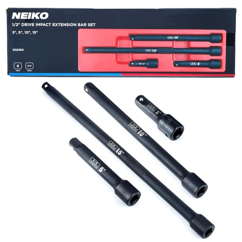 NEIKO 00248A 1/2-Inch-Drive Impact Extension-Bar Set, Impact Socket Extension Made with CrV Steel, 1/2 Impact Extension Set Includes 3-Inch, 5-Inch, 10-inch, 15-inch - size: 1/2" DR (3", 5", 10", 15"), style: Impact Extension
