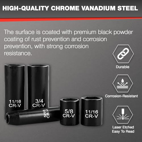 EACELIY 21pcs 3/8" Socket Set,Drive Impact Socket Set, SAE, Deep & Shallow, Cr-V Steel, 6 Point with Adapters, 72T Ratchet Handle, 5/16-7/8inch - size: 21 PCS (5/16"-7/8")