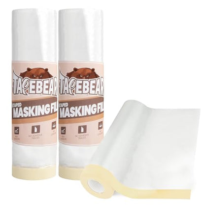 TAPEBEAR Pre-Taped Masking Film 9feet x 90feet Plastic Cover for Painting - size: 2600mm x 27m
