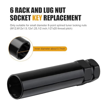 Lug Nut Socket, Steel Spline Socket Set, 6 Spline Wheel Locks Nuts Key, Lug Nut Removal Tool for 19 mm & 21 mm Hex Sockets Wrench (Black)