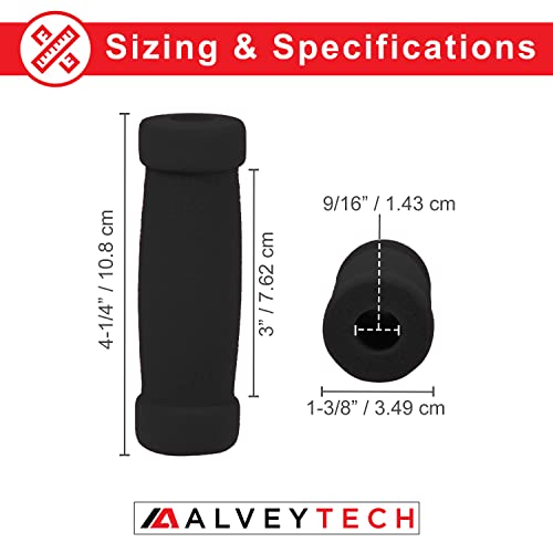 AlveyTech Handlebar Foam Grip Set - Replacement Hand Grips for Razor, Radio Flyer, Kids Kick Scooter, ATV, E-Bicycle, Electric Folding Scooters, Mountain Mini Bike Parts, fits Any 9/16" Bore Handle - color: Black
