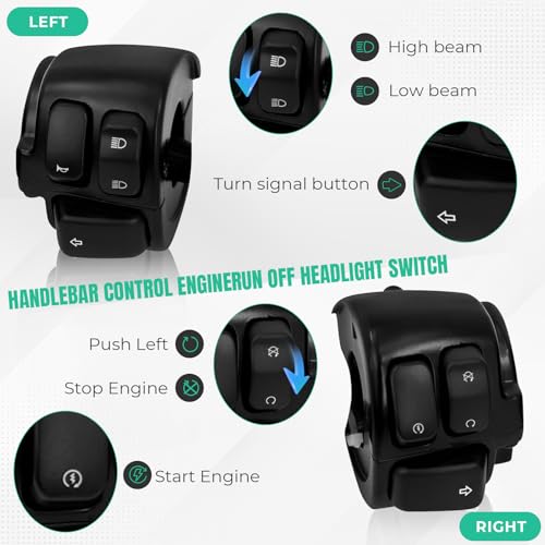BHB Motorcycle 1" Handlebar Switches Control and Wiring Harness Compatible with Harley Softail 1996-2012 Dyna Sportster V-Rod (Black) - color: Black