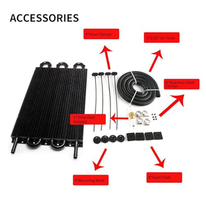 6 Pass Tube and Fin Transmission Cooler Universal 5/16" Oil Cooler Kit Aluminium Black - size: 6 Pass