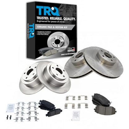 TRQ Front and Rear Brake Pad and Rotor Set Ceramic Vented Rotors - style: BKA11609