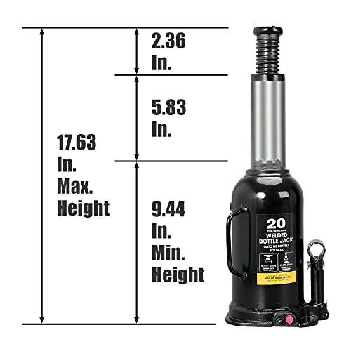 Torin 20 Ton (40,000 LBs) Capacity Hydraulic Welded Heavy Duty Bottle Jack, AT92003BB, Black (Pack of 2) - size: 20 Ton (40,000 LBs) (Pack of 2), style: Standard