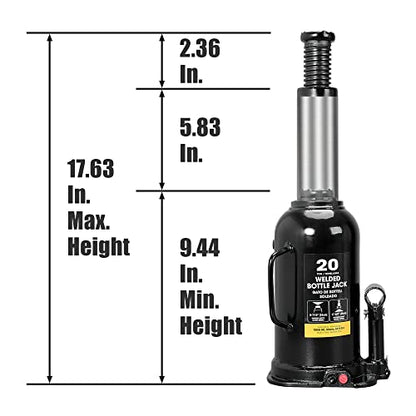 Torin 20 Ton (40,000 LBs) Capacity Hydraulic Welded Heavy Duty Bottle Jack, AT92003BB, Black (Pack of 2) - size: 20 Ton (40,000 LBs) (Pack of 2), style: Standard