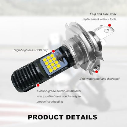 9-16V H4 LED Motorcycle Headlight Bulbs, Super Bright 3030 Chips Bulb Halogen Lamp Replacement, Waterproof High/Low Beam LED Headlight Bulb for Most Motorcycles ATVs (White & Yellow) - color: H4, White & Yellow
