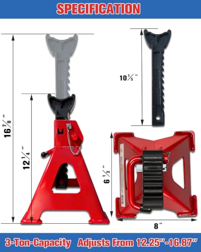 3 Ton Heavy Duty Car Jack Stands with Double Locking for Trucks,Red - color: Red, size: 3 Ton Double Locking
