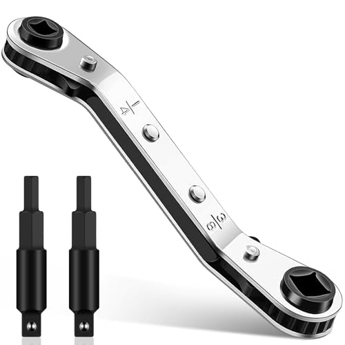 HVAC Service Wrench Set, Air Conditioner Valve Ratchet Wrench - color: Silver, size: 1 Wrench + 2 Hexagon Bit