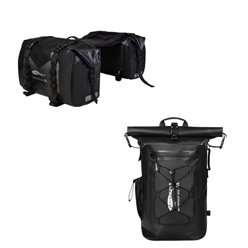 50L Waterproof Motorcycle Saddlebags and 35L Waterproof Backpack for Men and Women - Heavy Duty Roll-Top Floating Dry Bag Backpack for Kayaking, Boating