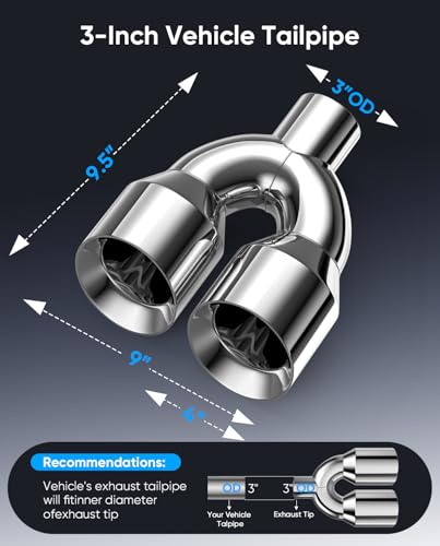3" Dual Exhaust Tip,3inch Inlet 4inch outlet 9.5" Long Tail Pipe - size: 3TO4