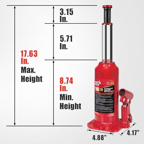 BIG RED 8 Ton (16,000 LBs) Capacity Hydraulic Welded Bottle Jack, TAM90803B - size: 8 Ton (16,000 LBs), style: Welded Bottle Jack
