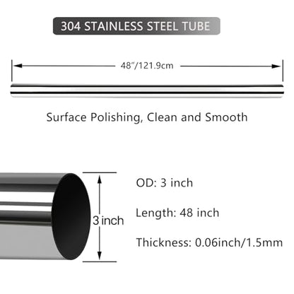 GeilSpace 3 Inch OD 304 Stainless Steel Exhaust Pipe, 48" Length, 1 Pack - size: 3"OD-48"-1PC