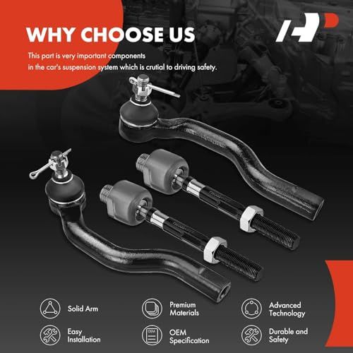 A-Premium Front Inner & Outer Tie Rod End Kit Fix Uneven Tire Wear