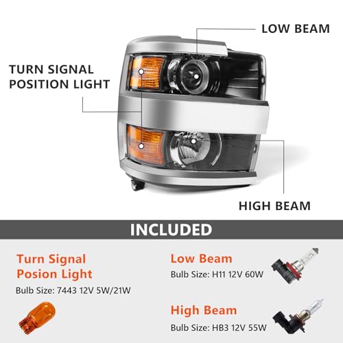 Headlight Fit for Chevy Silverado 2500HD 3500HD 2015-2019 Right - color: Chrome Housing, size: Right Passenger Side