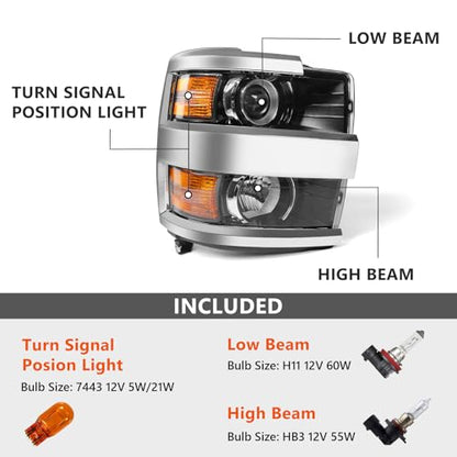 Headlight Fit for Chevy Silverado 2500HD 3500HD 2015-2019 Right - color: Chrome Housing, size: Right Passenger Side
