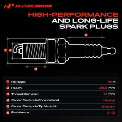 A-Premium Set of 4 Ignition Coil Pack and Iridium Spark Plugs - color: Black