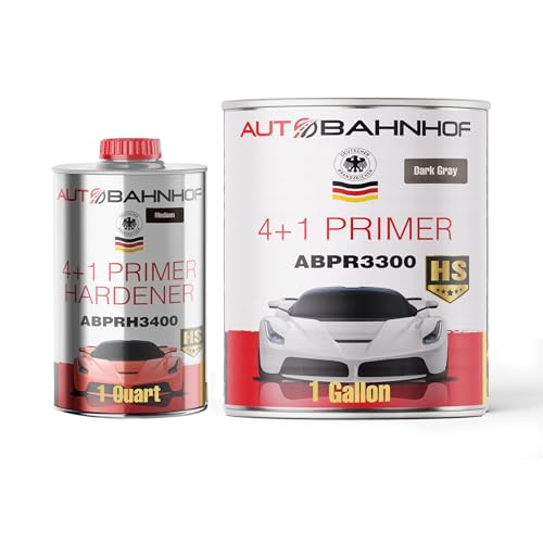 AB-PR 3300 4:1 Industrial Urethane Primer Dark Gray & AB-PR 3400 Medium Hardener Kit – Heavy Duty Auto Body Refinishing – 1 Gallon Primer + 1 Quart Hardener - color: Urethane Primer Dark Gray & Medium Hardener (Kit)
