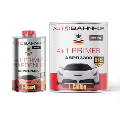 AB-PR 3300 4:1 Industrial Urethane Primer Dark Gray & AB-PR 3400 Medium Hardener Kit – Heavy Duty Auto Body Refinishing – 1 Gallon Primer + 1 Quart Hardener - color: Urethane Primer Dark Gray & Medium Hardener (Kit)