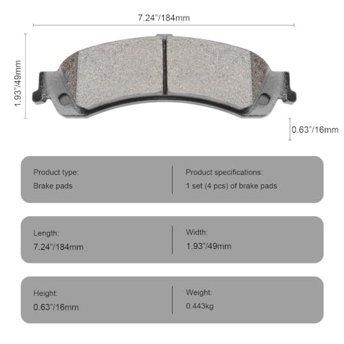 Ceramic Rear Rear Brake Pads Kit for GMC Sierra 1500 2001-2006 - size: D834