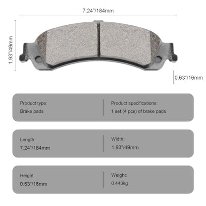 Ceramic Rear Brake Pads Kit for GMC Sierra 1500 2001-2006 - size: D834