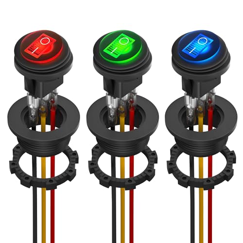 DaierTek Round Rocker Switch 12V 20A UL Listed Waterproof Marine Round Toggle Switch LED Lighted ON Off Switch Heavy Duty 3 Color with Shell for Automotive Car Boat - color: RGB