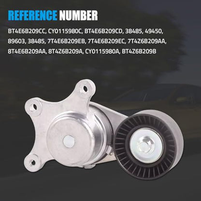 Belt Tensioner Assembly with Pulley Compatible with Ford Edge 3.5L V6 - size: BT4E-6B209-CC
