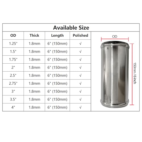 OD 3"(76mm) Straight Aluminum Tube Intercooler Pipe 6" Length - size: 3" (76mm)