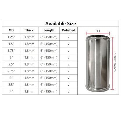 OD 3"(76mm) Straight Aluminum Tube Intercooler Pipe 6" Length - size: 3" (76mm)