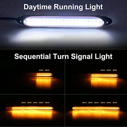 2Pcs Flexible Daytime Running Light Strip Headlight Sequential Turn Signal - size: 9.25 inches
