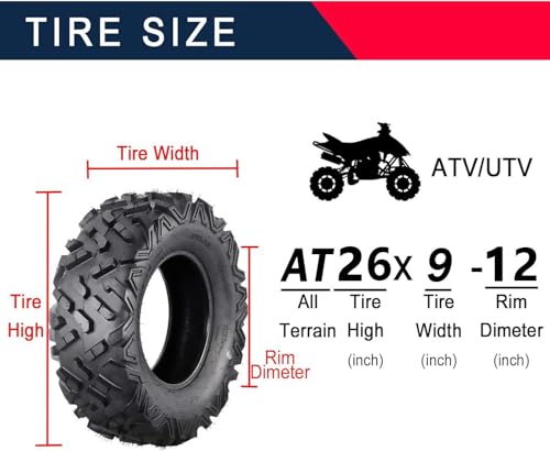 Garvee Set of 4 ATV UTV Tires 26x9-12, 6 PR Tubeless All-Terrain Tires for Mud, Dirt, Desert, Rock - Replacement Tires - size: 26x9-12 & 26x9-12, style: Pattern A