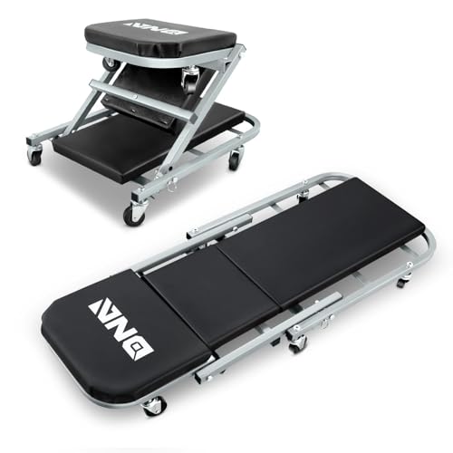 ‎DNA MOTORING TOOLS-00187 40 Inches 2 IN 1 Rolling Folding Car Creeper/Seat, 6 Pcs 2" Casters, 150kg Weight Capacity, Gray - color: Grey, size: 40 Inches