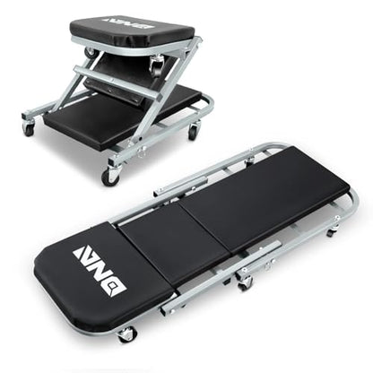 ‎DNA MOTORING TOOLS-00187 40 Inches 2 IN 1 Rolling Folding Car Creeper/Seat, 6 Pcs 2" Casters, 150kg Weight Capacity, Gray - color: Grey, size: 40 Inches