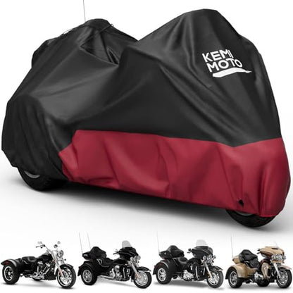 KEMIMOTO Heavy Duty 3 Wheel 420D Motorcycle Cover with Antenna Opening - color: Red, size: Trike
