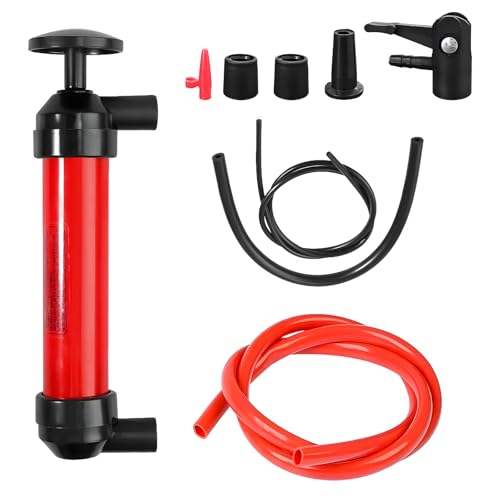 Car Siphon Fluid Transfer Pump, Multi-Use Manual Siphon Fuel Transfer Pump Kit with Air Hose, Portable Hand Inflation Pumps Fluid Extractor for Gas Oil Gasoline Water