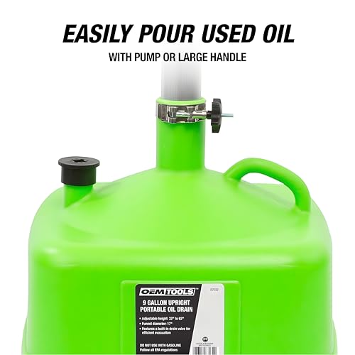 OEMTOOLS 9-Gallon Oil Drain Pan with Adjustable Funnel, Built in Tool Rack - style: 9 gallon