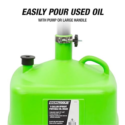 OEMTOOLS 9-Gallon Oil Drain Pan with Adjustable Funnel, Built in Tool Rack - style: 9 gallon