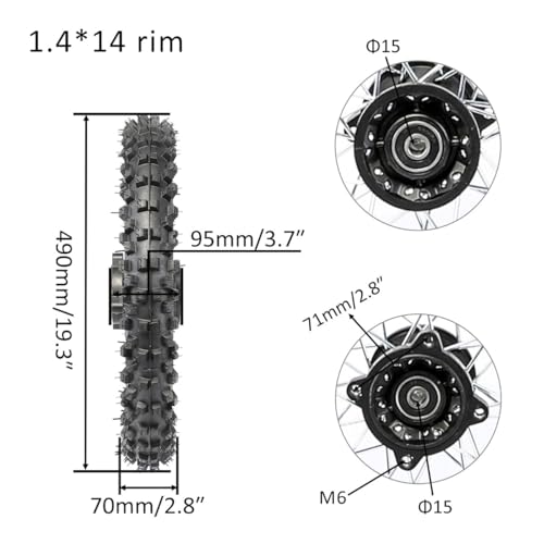 Front Motorcycle Tire 60/100-14 & Rear Knobby Tire 80/100-12 Disc Brake Wheel Rim, 15mm Bearing & 14'' Rear Swing Arm & Front Fork 45mm/48mm for Pit Dirt Bike 110cc 125cc 140cc - size: Front 14 + Rear 12