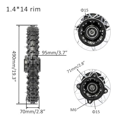 Front Motorcycle Tire 60/100-14 & Rear Knobby Tire 80/100-12 Disc Brake Wheel Rim, 15mm Bearing & 14'' Rear Swing Arm & Front Fork 45mm/48mm for Pit Dirt Bike 110cc 125cc 140cc - size: Front 14 + Rear 12