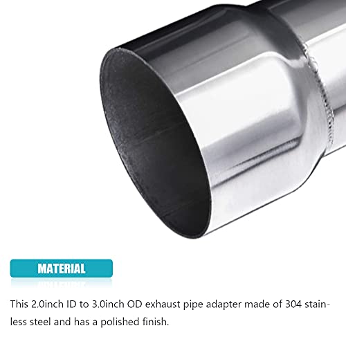 Universal 2" ID to 3" OD Exhaust Pipe Adapter Connector Reducer 304 Stainless Steel - size: 2" ID to 3" OD