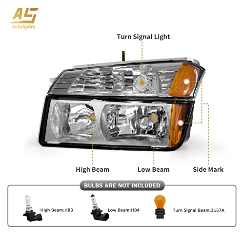 AS Headlight Assembly for 2002 2003 2004 2005 2006 Chevy Avalanche 1500 2500 Fits Body Cladding Models with Chrome Housing Amber Reflector Passenger and Driver Side - color: CHROME