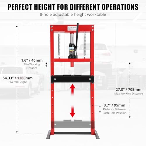 12T Hydraulic Press, Heavy-Duty h-Frame Garage Floor Hydraulic Shop Press - color: Red + Black