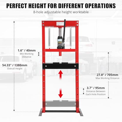 12T Hydraulic Press, Heavy-Duty h-Frame Garage Floor Hydraulic Shop Press - color: Red + Black