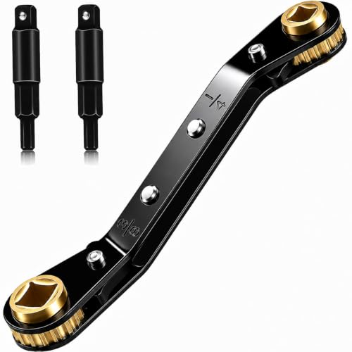 HVAC Service Wrench,3/16"-3/8" 5/16" x 1/4"Valve Wrench with Hex Adapters - style: 1 Wrench + 2 Hexagon Bit(Black)