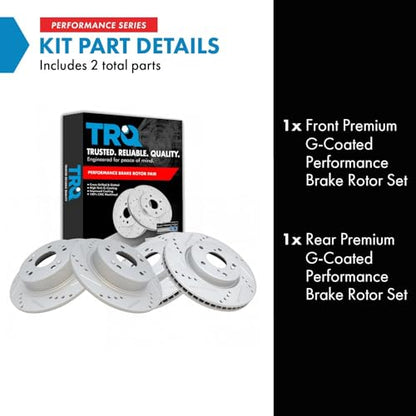 TRQ Performance Front and Rear Brake Rotor Set G Coated Drilled and Slotted - style: BRA15086