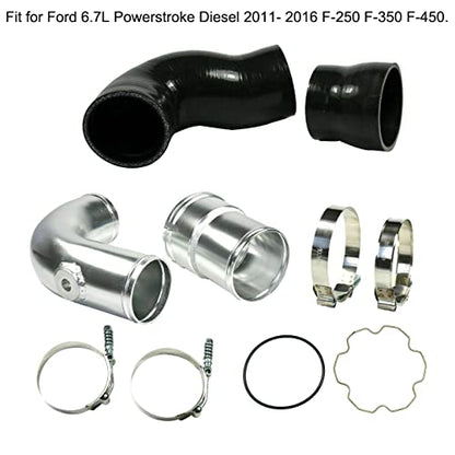 MOCW 3.5" Cold Side Intercooler Pipe Kit & Boot Upgrade Kit Compatible with 2011-2016 Ford 6.7L Powerstroke Diesel F-250 F-350 F-450, Silver