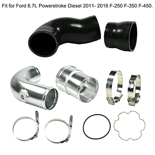MOCW 3.5" Cold Side Intercooler Pipe Kit & Boot Upgrade Kit Compatible with 2011-2016 Ford 6.7L Powerstroke Diesel F-250 F-350 F-450, Silver