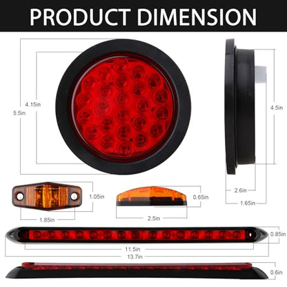 4" Inch Round Led Trailer Tail Lights Kit w/25ft Wiring Harness