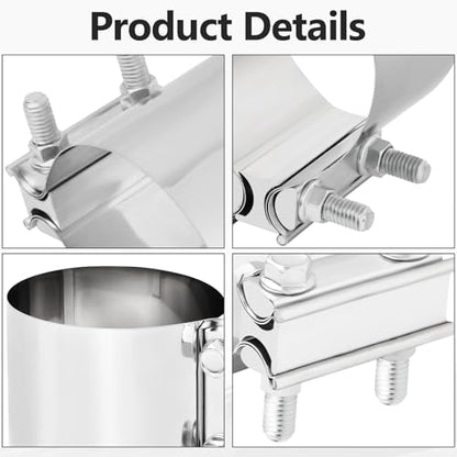 4''Exhaust Clamp Butt Joint Exhaust Seal Band Clamp Sleeve Coupler - size: 4 Inch