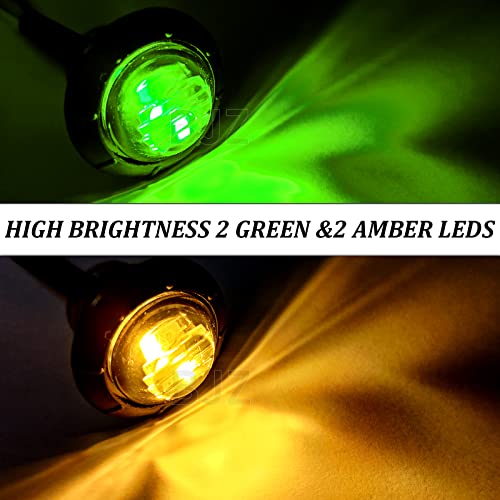 BJZ 3/4" Round Trailer Marker LED Lights Amber to Green Dual Color Side Clearance Tail Bullet Light 12V 4LED Indicator Light w/Clear Lens for Trailer Truck Van RV ATV Bus, 10Pcs - color: Amber-Green (Clear Lens)